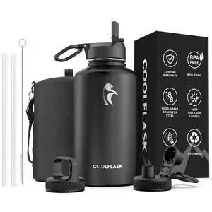 64 oz Water Bottle Insulated with Straw & 3 Lids, Large Metal Stainless Steel Water Jug Big Half Gallon Wide Mouth for Sports, Gym or Office, Non-BPA Keep Cold 48H Hot 24H, Magic Black 64 oz Water Bottle Insulated with Straw & 3 Lids, Large Metal Stainless Steel Water Jug Big Half Gallon Wide Mouth for Sports, Gym or Office, Non-BPA Keep Cold 48H Hot 24H, Magic Black