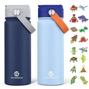 18oz Kids Water Bottle, 2 Pack Insulated Bottles with Stickers, 18/8 Stainless Steel Vacuum Leak Proof Straw Cup for School, Gifts for Boys(Light Blue, Dark Blue) 18oz Kids Water Bottle, 2 Pack Insulated Bottles with Stickers, 18/8 Stainless Steel Vacuum Leak Proof Straw Cup for School, Gifts for Boys(Light Blue, Dark Blue)