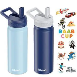 18oz Kids Water Bottle, Insulated Water Bottle with Straw & Stickers, 18/8 Stainless Steel Vacuum Leakproof Kids Water Straw Cup for School, Gift for Boy Girl (Navy Blue+Light Blue, 2 Pack) 18oz Kids Water Bottle, Insulated Water Bottle with Straw & Stickers, 18/8 Stainless Steel Vacuum Leakproof Kids Water Straw Cup for School, Gift for Boy Girl (Navy Blue+Light Blue, 2 Pack)