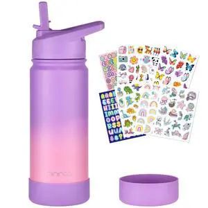 Kids Water Bottle for School, 16oz Stainless Steel Insulated Water Bottle Kids with Straw Lid for Girls, Boys (Purple/Pink) Kids Water Bottle for School, 16oz Stainless Steel Insulated Water Bottle Kids with Straw Lid for Girls, Boys (Purple/Pink)