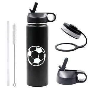 22 oz Soccer Water Bottle, Stainless Steel Vacuum Insulated Water Bottle with Straw and 2 Lids, Double Wall Leakproof Sports Flask, Soccer Gifts for Boys, Kids, Girls, Coach 22 oz Soccer Water Bottle, Stainless Steel Vacuum Insulated Water Bottle with Straw and 2 Lids, Double Wall Leakproof Sports Flask, Soccer Gifts for Boys, Kids, Girls, Coach