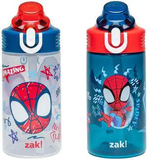 Kids Water Bottle For School or Travel, 16oz Durable Plastic Water Bottle With Straw, Handle, and Leak-Proof Spout Cover, 2-Pack (Spidey and His Amazing Friends) Kids Water Bottle For School or Travel, 16oz Durable Plastic Water Bottle With Straw, Handle, and Leak-Proof Spout Cover, 2-Pack (Spidey and His Amazing Friends)