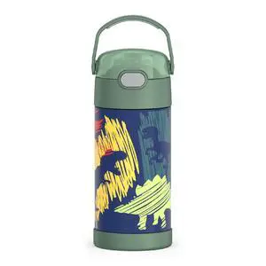 FUNTAINER Water Bottle with Straw - 12 Ounce - Kids Stainless Steel Vacuum Insulated Water Bottle with Lid, Dinosaurs FUNTAINER Water Bottle with Straw - 12 Ounce - Kids Stainless Steel Vacuum Insulated Water Bottle with Lid, Dinosaurs