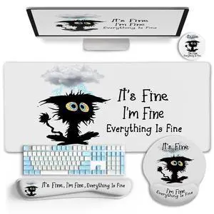 Desk Mat Set, Large Gaming Mouse Pad with Wrist Rest, Ergonomic Mouse Pad Keyboard Mat Wrist Support, Cup Coaster, Home Office Desk Accessories Decor Supplies, Funny Black Cat Desk Mat Set, Large Gaming Mouse Pad with Wrist Rest, Ergonomic Mouse Pad Keyboard Mat Wrist Support, Cup Coaster, Home Office Desk Accessories Decor Supplies, Funny Black Cat