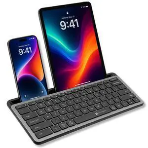 Bluetooth Small Wireless Keyboard with Phone Holder - (BT + 2.4Ghz) - Ready for Travel - Compact Keyboard for Tablet, Phone, Office - Backlit, Portable, Multi-Device - PC, Mac, Android Bluetooth Small Wireless Keyboard with Phone Holder - (BT + 2.4Ghz) - Ready for Travel - Compact Keyboard for Tablet, Phone, Office - Backlit, Portable, Multi-Device - PC, Mac, Android