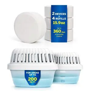 Moisture Absorber Dehumidifier, Smart 2 Pack 15.9oz with 4 Refills, Up to 400 sq ft, 360 Days Humidity Control, Fights Summer Humidity, No Electricity, Reusable for Home, RV & Boat Moisture Absorber Dehumidifier, Smart 2 Pack 15.9oz with 4 Refills, Up to 400 sq ft, 360 Days Humidity Control, Fights Summer Humidity, No Electricity, Reusable for Home, RV & Boat