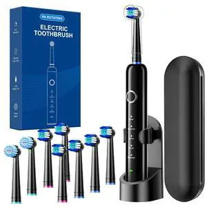 Rotating Electric Toothbrush for Adults with 8 Brush Heads (2 Types), 5 Modes Rechargeable Power Toothbrush with Travel Case and 2 Minute Smrte Timer Rotating Electric Toothbrush for Adults with 8 Brush Heads (2 Types), 5 Modes Rechargeable Power Toothbrush with Travel Case and 2 Minute Smrte Timer