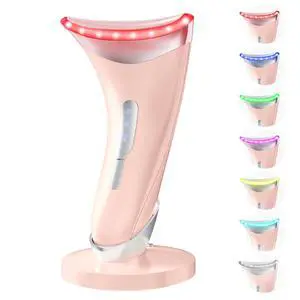 7 Color Light Therapy Facial Massager with Adjustable Vibration and Thermals for Wrinkles, Double Chin, Red Light Skin Care Tool with Base, Pink 7 Color Light Therapy Facial Massager with Adjustable Vibration and Thermals for Wrinkles, Double Chin, Red Light Skin Care Tool with Base, Pink
