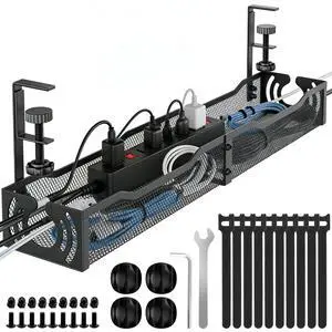 Cable Management, 25.3'' Under Desk Cable Management Tray No Drill, Metal Cable Organizer with Clamp for Wire Management, Cord Organizer for Home Office, Desk Accessories Organizer, Black Cable Management, 25.3'' Under Desk Cable Management Tray No Drill, Metal Cable Organizer with Clamp for Wire Management, Cord Organizer for Home Office, Desk Accessories Organizer, Black