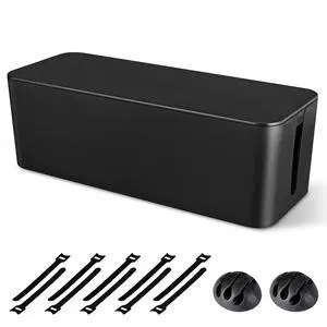 Cable Management Box, Large Cord Organizer Box to Hide Power Strip & Under Desk,TV Computer Wires Cable Organizer Hider Box with Cable Clips&Reusable Cable Ties for Home/Office(Black) Cable Management Box, Large Cord Organizer Box to Hide Power Strip & Under Desk,TV Computer Wires Cable Organizer Hider Box with Cable Clips&Reusable Cable Ties for Home/Office(Black)