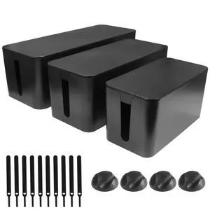 Cable Management Box 3 Pack - Cord Organizer Box for Desk TV Computer - Large Medium Small Power Strip Cover & Wire Hider - Child & Pet Safe ABS Cord Box with Cable Ties - Black Cable Management Box 3 Pack - Cord Organizer Box for Desk TV Computer - Large Medium Small Power Strip Cover & Wire Hider - Child & Pet Safe ABS Cord Box with Cable Ties - Black