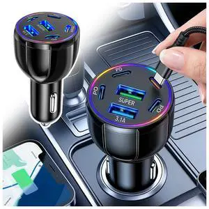 6 Port Car Charger USB C & USB A,75W Fast Car Charger Adapter for Super/PD30W/PD/3.1A,12V/24V Cars Cigarette Lighter Chargers Cars Chargers Port for Phones,Tablets 6 Port Car Charger USB C & USB A,75W Fast Car Charger Adapter for Super/PD30W/PD/3.1A,12V/24V Cars Cigarette Lighter Chargers Cars Chargers Port for Phones,Tablets
