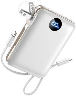 Portable Charger with Built-in Cables & Wall Plug, 10000mAh Power Bank, 4 Outputs 22.5W USB C Fast Charging, Slim Travel Battery Pack with LED Display White Portable Charger with Built-in Cables & Wall Plug, 10000mAh Power Bank, 4 Outputs 22.5W USB C Fast Charging, Slim Travel Battery Pack with LED Display White