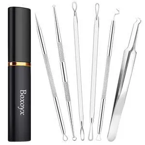 Pimple Popper Tool Kit - 6 Pcs Blackhead Remover Comedone Extractor Tool Kit with Metal Case for Quick and Easy Removal of Pimples, Blackheads, Zit Removing, Forehead, Facial and Nose(Silver) Pimple Popper Tool Kit - 6 Pcs Blackhead Remover Comedone Extractor Tool Kit with Metal Case for Quick and Easy Removal of Pimples, Blackheads, Zit Removing, Forehead, Facial and Nose(Silver)
