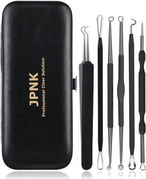 Blackhead Remover Tool Comedones Extractor Acne Removal Kit for Blemish, Whitehead Popping, 6 Pcs Zit Removing for Nose Face Tools with a Leather Bag (Black) Blackhead Remover Tool Comedones Extractor Acne Removal Kit for Blemish, Whitehead Popping, 6 Pcs Zit Removing for Nose Face Tools with a Leather Bag (Black)