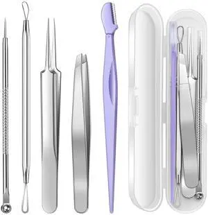 Pimple Popper Tool Kit, 6 pcs Blackhead Remover Tools for Face and Nose, Ingrown Hair Removal Kit with Pimple Extractor, Pore Extractor, Tweezer, Razor Pimple Popper Tool Kit, 6 pcs Blackhead Remover Tools for Face and Nose, Ingrown Hair Removal Kit with Pimple Extractor, Pore Extractor, Tweezer, Razor