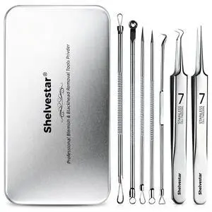 Pimple Popper Tool Kit, 7 PCS Professional Stainless Steel Blackhead Remover Comedone Extractor Tools for Removing Zit on Face - Silver Pimple Popper Tool Kit, 7 PCS Professional Stainless Steel Blackhead Remover Comedone Extractor Tools for Removing Zit on Face - Silver