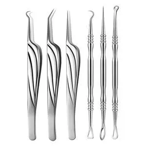 Blackhead and Acne Extractor Kit, Professional Pimple Popper Tool Kit, Acne Tweezers and Blackhead Remover Tools for Face, 6 PCS Surgical Extractor Pimple Popping Tools Blackhead and Acne Extractor Kit, Professional Pimple Popper Tool Kit, Acne Tweezers and Blackhead Remover Tools for Face, 6 PCS Surgical Extractor Pimple Popping Tools