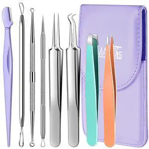 Blackhead Remover Tools and Ingrown Hair Tweezers, 9 pcs Pimple Popper Tool Kit, Ingrown Hair Removal Kit with Pimple Extractor, Pore Extractor, Tweezers, Razor Blackhead Remover Tools and Ingrown Hair Tweezers, 9 pcs Pimple Popper Tool Kit, Ingrown Hair Removal Kit with Pimple Extractor, Pore Extractor, Tweezers, Razor