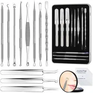 11Pcs Blackhead Remover Kit, Stainless Steel Acne Comedone Extractor with 10X Magnifying Glass & 20 75% Alcohol Pads, Pimple Whitehead Blemish Removal, Anti-Slip Handle & Storage Box 11Pcs Blackhead Remover Kit, Stainless Steel Acne Comedone Extractor with 10X Magnifying Glass & 20 75% Alcohol Pads, Pimple Whitehead Blemish Removal, Anti-Slip Handle & Storage Box