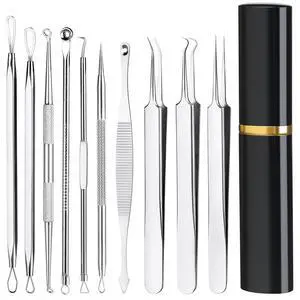 Pimple Popper Tool Kit,10 Pcs Professional Blackhead Remover Comedones Extractor for Easy Removal for Pimples,Blackheads,Zit Removing, Facial and Nose, Acne Removal Kit with Metal Box (Silver) Pimple Popper Tool Kit,10 Pcs Professional Blackhead Remover Comedones Extractor for Easy Removal for Pimples,Blackheads,Zit Removing, Facial and Nose, Acne Removal Kit with Metal Box (Silver)