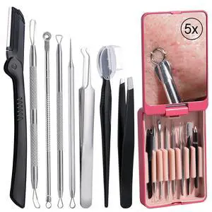 Blackhead Remover Tool Comedones Extractor Acne Removal kit & Eyebrow Trimmer Kit, 8PCS in One with 5X Magnifying Mirror (Silver) Blackhead Remover Tool Comedones Extractor Acne Removal kit & Eyebrow Trimmer Kit, 8PCS in One with 5X Magnifying Mirror (Silver)