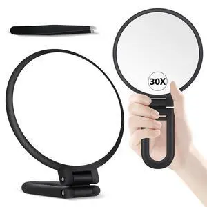 30X Magnifying Mirror, Hand Mirror with Handle, Double Sided Hand Mirror with 30X/1X Magnification, Travel Essential Portable Foldable Makeup Mirror for Precision Makeup Black 30X Magnifying Mirror, Hand Mirror with Handle, Double Sided Hand Mirror with 30X/1X Magnification, Travel Essential Portable Foldable Makeup Mirror for Precision Makeup Black