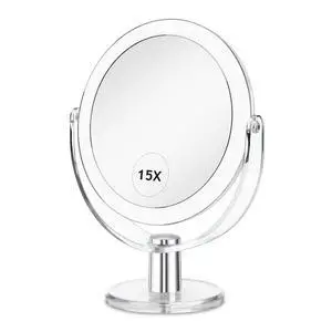 Vanity Makeup Mirror with Stand, 1X/15X Magnification Double Sided 360 Degree Swivel, Portable Table Desk Counter top Magnifying Mirror, Tabletop Mirror for Bedroom or Dorm Room, 6.25 Inch Vanity Makeup Mirror with Stand, 1X/15X Magnification Double Sided 360 Degree Swivel, Portable Table Desk Counter top Magnifying Mirror, Tabletop Mirror for Bedroom or Dorm Room, 6.25 Inch