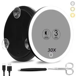 30x Magnifying Mirror with Light, 6inch Lighted 30x Magnified Mirror with 3 Suction Cups, Travel Magnifying Mirror 30x with light, High Magnification Makeup Mirror with Tweezers & Scissors Sets 30x Magnifying Mirror with Light, 6inch Lighted 30x Magnified Mirror with 3 Suction Cups, Travel Magnifying Mirror 30x with light, High Magnification Makeup Mirror with Tweezers & Scissors Sets