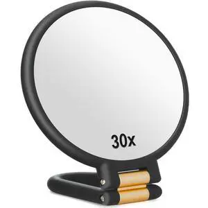 30x Magnifying Mirror, Travel Hand Mirrors with Handle - Double Side Handheld Mirror with 1X 30X Magnification & Adjustable Handle/Stand, Hand Held Foldable Travel Mirror for Makeup(Black) 30x Magnifying Mirror, Travel Hand Mirrors with Handle - Double Side Handheld Mirror with 1X 30X Magnification & Adjustable Handle/Stand, Hand Held Foldable Travel Mirror for Makeup(Black)