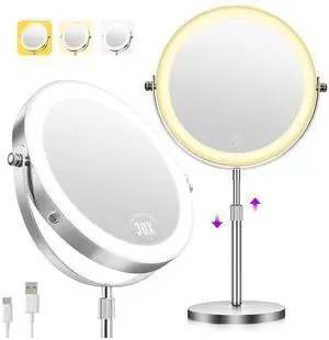1X/30X Makeup Mirror with Lights, Brightness Adjustable with 3 Colors, Double Sided Magnifying Mirror with 360° Rotation, Lighted Makeup Mirror with Magnification, Ideal Gift for Women 1X/30X Makeup Mirror with Lights, Brightness Adjustable with 3 Colors, Double Sided Magnifying Mirror with 360° Rotation, Lighted Makeup Mirror with Magnification, Ideal Gift for Women