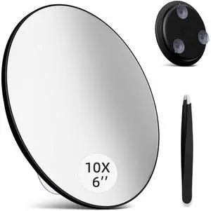 10x Magnifying Mirror, Large 6" Round, Black Framed, Wall Mount, Modern Style, Travel & Bathroom Use, Black - 10x 10x Magnifying Mirror, Large 6" Round, Black Framed, Wall Mount, Modern Style, Travel & Bathroom Use, Black - 10x