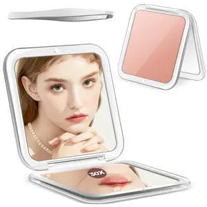 Compact Mirror, 30X Magnifying Mirror, Pocket Mirror for Purse, Travel Makeup Mirror with 30X/1X Magnification, Travel Essentials Mirrors, Precision Tweezers, Present for Girls Compact Mirror, 30X Magnifying Mirror, Pocket Mirror for Purse, Travel Makeup Mirror with 30X/1X Magnification, Travel Essentials Mirrors, Precision Tweezers, Present for Girls