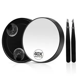 40X Magnifying Mirror, Magnifying Mirror Suction Cup, Travel Makeup Mirrors with Precise Tweezers, Compact Mirrors for The Removal of Female Facial Hair, 3.5 Inches (Black) 40X Magnifying Mirror, Magnifying Mirror Suction Cup, Travel Makeup Mirrors with Precise Tweezers, Compact Mirrors for The Removal of Female Facial Hair, 3.5 Inches (Black)