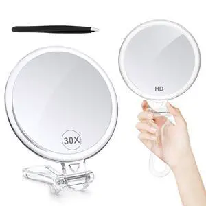 30X Magnifying Mirror for Travel with Handle, Double-Sided 1X/30X Magnification Hand Mirror for Makeup,Travel Mirror for Desk 5 Inches 30X Magnifying Mirror for Travel with Handle, Double-Sided 1X/30X Magnification Hand Mirror for Makeup,Travel Mirror for Desk 5 Inches
