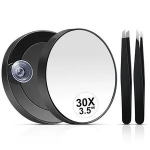 30X Magnifying Mirror, Small Travel Mirror with Suction Cup and Tweezers, 3.5 Inches 30X Magnifying Mirror, Small Travel Mirror with Suction Cup and Tweezers, 3.5 Inches