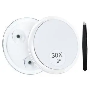 30X Magnifying Mirror Suction Cup for Easy Mounting, Use for Makeup Mirror, Travel Stick on Shower Mirror for Plucking Eyebrows 6 Inch 30X Magnifying Mirror Suction Cup for Easy Mounting, Use for Makeup Mirror, Travel Stick on Shower Mirror for Plucking Eyebrows 6 Inch