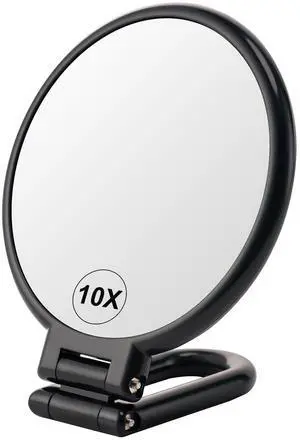 1X/10X Magnifying Handheld Mirror Double Sided, Foldable Travel Makeup Mirror, Adjustable Rotation Pedestal Hand/Hanging/Desk Vanity Mirror-Black 1X/10X Magnifying Handheld Mirror Double Sided, Foldable Travel Makeup Mirror, Adjustable Rotation Pedestal Hand/Hanging/Desk Vanity Mirror-Black