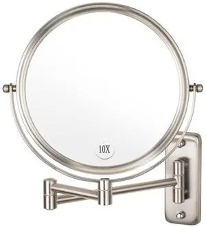 Wall Mounted Makeup Mirror - 1X/10X Magnifying Mirror Double Sided, 8 Inch Extendable Bathroom Mirror, Nickel Finish Wall Mounted Makeup Mirror - 1X/10X Magnifying Mirror Double Sided, 8 Inch Extendable Bathroom Mirror, Nickel Finish