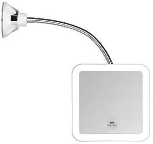 Square Flexible Gooseneck LED Lighted 10X Magnifying Makeup Mirror, Power Locking Suction Cup, Bright Diffused Light, 360 Degree Swivel, Portable Cordless Travel and Home Bathroom Vanity Mirror Square Flexible Gooseneck LED Lighted 10X Magnifying Makeup Mirror, Power Locking Suction Cup, Bright Diffused Light, 360 Degree Swivel, Portable Cordless Travel and Home Bathroom Vanity Mirror