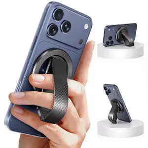 for MagSafe Phone Grip Ring, Magnetic Phone Holder with Silicone Finger Strap, 360° Rotating Dual-Axis Kickstand, N52 Magnetic Phone Stand Grip for Mag Safe iPhone 17/16/15/14/13/12, Black for MagSafe Phone Grip Ring, Magnetic Phone Holder with Silicone Finger Strap, 360° Rotating Dual-Axis Kickstand, N52 Magnetic Phone Stand Grip for Mag Safe iPhone 17/16/15/14/13/12, Black
