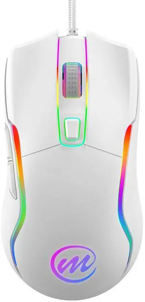 Wired Gaming Mouse with RGB - 6 Adjustable DPI up to 12800, 6 Buttons, 12 Lighting Modes, Ergonomic Design with Anti-Slip Rubber Wheel, 5.6ft Braided Cable for PC/Mac/Windows - White Wired Gaming Mouse with RGB - 6 Adjustable DPI up to 12800, 6 Buttons, 12 Lighting Modes, Ergonomic Design with Anti-Slip Rubber Wheel, 5.6ft Braided Cable for PC/Mac/Windows - White