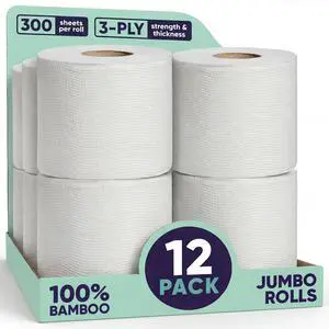 Bamboo Toilet Paper - 12 Rolls Of Organic Toilet Paper, 3-ply, 300 Sheets Per Roll - PFAS Free, FSC Certified, Plastic Free, Vegan & Chemical Free Bamboo TP Bamboo Toilet Paper - 12 Rolls Of Organic Toilet Paper, 3-ply, 300 Sheets Per Roll - PFAS Free, FSC Certified, Plastic Free, Vegan & Chemical Free Bamboo TP