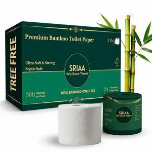 100% Bamboo Tree-Free Toilet Paper 24 Premium Mega Rolls 3-Ply 300 Sheets 100% Bamboo Tree-Free Toilet Paper 24 Premium Mega Rolls 3-Ply 300 Sheets