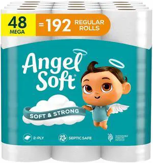 Toilet Paper, 48 Mega Rolls = 192 Regular Rolls, Soft and Strong Toilet Tissue Toilet Paper, 48 Mega Rolls = 192 Regular Rolls, Soft and Strong Toilet Tissue