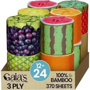 Premium and Soft Fruit TP Organic Bamboo Toilet Paper | 12 Mega Rolls, 3 Ply, 370 Sheets | FSC Certified, PFAS & BPA Free, Eco-Friendly, Sustainable Tissue - Plastic Free, Septic Safe, Vegan Premium and Soft Fruit TP Organic Bamboo Toilet Paper | 12 Mega Rolls, 3 Ply, 370 Sheets | FSC Certified, PFAS & BPA Free, Eco-Friendly, Sustainable Tissue - Plastic Free, Septic Safe, Vegan