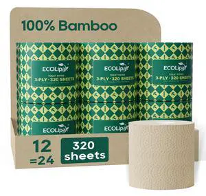 Bamboo Toilet Paper 3 Ply, Septic Safe Toilet Tissue, 12 Double Rolls, 320 Sheets Per Roll, Tree Free, Non Toxic, Soft and Absorbent, Eco Friendly Dye-Free Paper, Brown Bamboo Toilet Paper 3 Ply, Septic Safe Toilet Tissue, 12 Double Rolls, 320 Sheets Per Roll, Tree Free, Non Toxic, Soft and Absorbent, Eco Friendly Dye-Free Paper, Brown