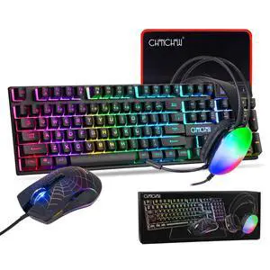 Gaming Keyboard Mouse Mousepad and Headset with mic Combo All in One USB Wired RGB Backlit Rainbow Side Button Gamer Bundle Set Compatible with PC Windows Xbox one PS4 PS5(Black) Gaming Keyboard Mouse Mousepad and Headset with mic Combo All in One USB Wired RGB Backlit Rainbow Side Button Gamer Bundle Set Compatible with PC Windows Xbox one PS4 PS5(Black)