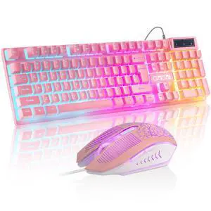 Pink Gaming Keyboard and Mouse Combo with LED, 104 Keys Wired Light Up Pink Keyboard and Cute Mouse Set for PC Laptop Computer PS4 PS5 Xbox, 19 Keys Anti-ghosting, Multimedia Keys, Number Pad Pink Gaming Keyboard and Mouse Combo with LED, 104 Keys Wired Light Up Pink Keyboard and Cute Mouse Set for PC Laptop Computer PS4 PS5 Xbox, 19 Keys Anti-ghosting, Multimedia Keys, Number Pad