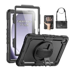 for Samsung Galaxy Tab A9+/ A9 Plus Case 11" 2023 (SM-X210/X216/X218), Heavy Duty Shockproof Protective Case with Screen Protector, Rotating Stand and Hand/Shoulder Strap, Black for Samsung Galaxy Tab A9+/ A9 Plus Case 11" 2023 (SM-X210/X216/X218), Heavy Duty Shockproof Protective Case with Screen Protector, Rotating Stand and Hand/Shoulder Strap, Black